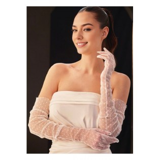 Puantiye Desenli Uzun Tül Gelin Eldiveni