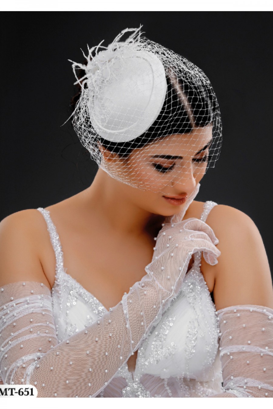 İşlemeli Modern Gelin kepi (vualet)