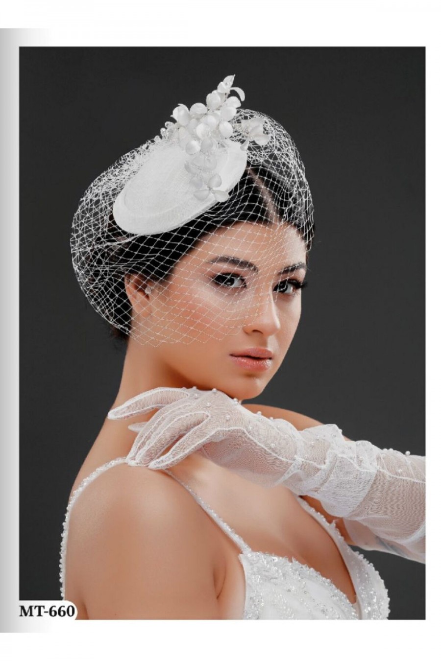 Çiçekli ve Fileli Gelin Kepi (Vualet)