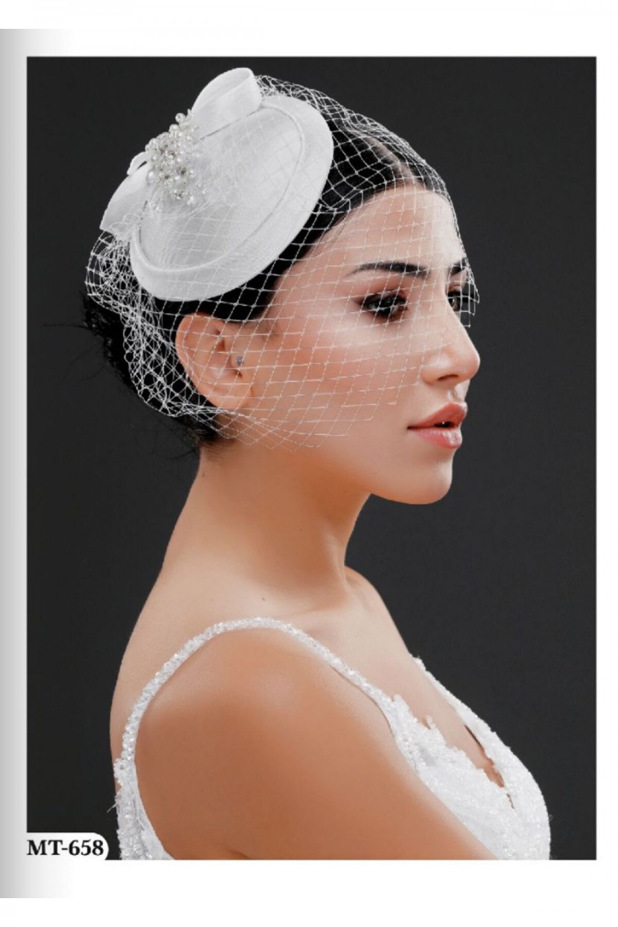 Kristal Taşlı ve Kurdeleli Gelin Kepi (Vualet)